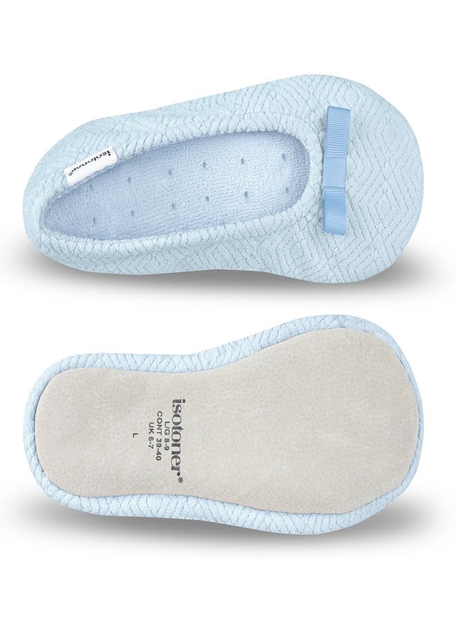 isotoner Women's Diamond Microterry Gemma Ballerina Slippers with Memory Foam Comfort and Genuine Suede Sole, Blue Fog Diamond, 5-6 - Image 4
